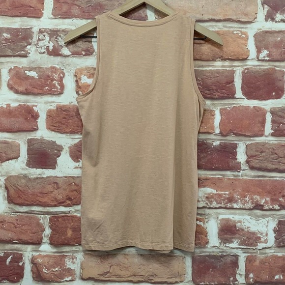 Ann Taylor Tank Top Women's Tan Pink Raw Edge Jeweled Neck Sleeveless Shirt - Picture 4 of 9